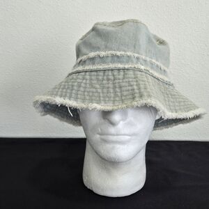 David and Young Light Blue Denim Bucket Hat - One Size Distressed Grunge Cap
